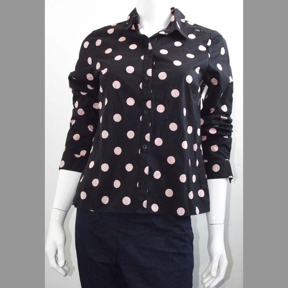 Black & Pink Polka Dot Button Down Blouse - Sz 10